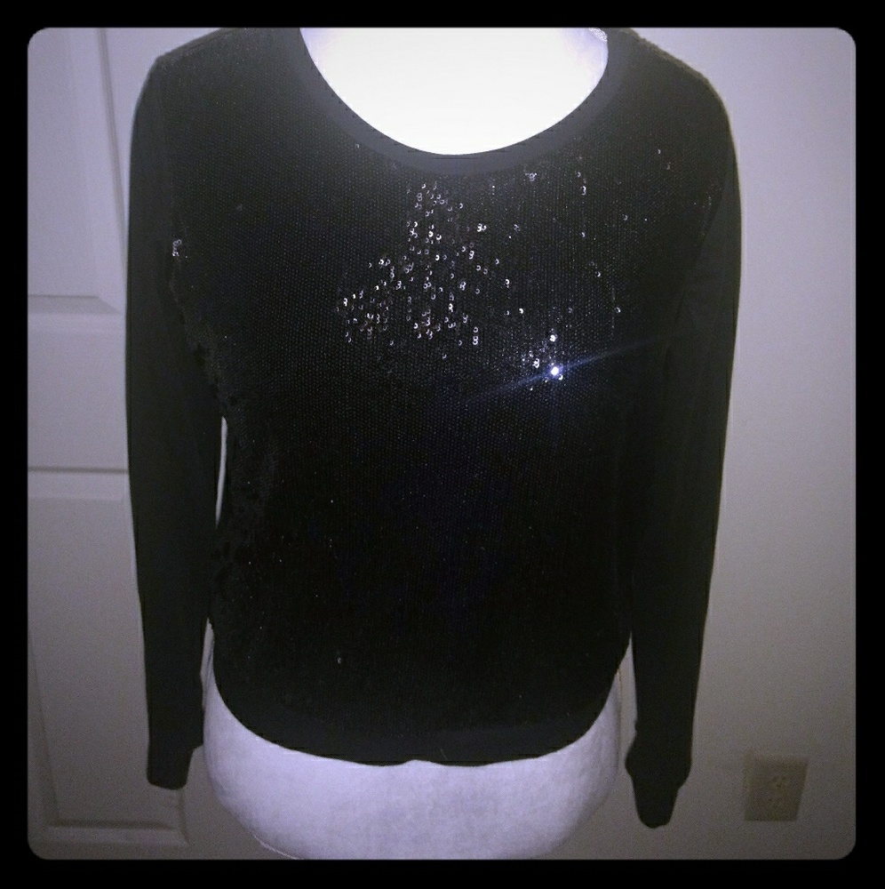 Black Sequined Long Sleeved Top